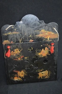 Antique Chinoiserie Paper Mache Letter Holder Wall Pocket 1850s 1890's Victorian - Picture 1 of 10
