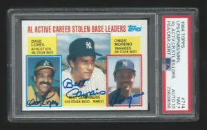 1984 Topps AL Steals Leaders Signed Dave Lopes Bert Campaneries Moreno PSA 10 - Picture 1 of 2