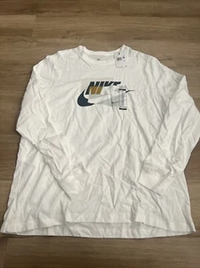 Nike Long Sleeve White Cotton Graphic Print T-Shirt FJ1077-100 - Picture 1 of 4