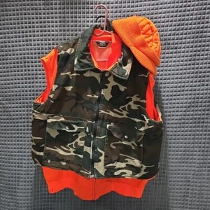 (3pc) Hunting Set Reversible Vest XXL Insulated Hat High Visibility Orange Camo - Picture 1 of 23