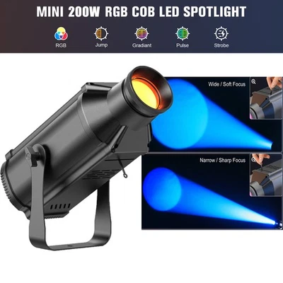 200W Spotlight RGB Pinspot  Zoomable COB Beam Stage Lighting DMX Disco Dj Light - Image 1 of 4