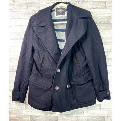 H&M LOGG Men's Navy Blue Peacoat Wool Blend Jacket Size Large - Image 1 of 4
