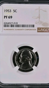 1953 Proof Jefferson Nickel 5 Cent Coin NGC Graded PF 69 - Picture 1 of 2