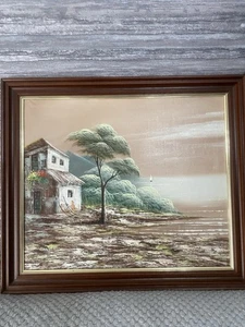 Pintura al óleo sobre lienzo de colección firmada por Marten casa de campo junto a Lake Trees - Imagen 1 de 24