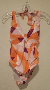 NWOT Kenneth Cole Women’s 1 Piece Swimsuit Bathing Suit Pink/Peach Halter Size 6 - Picture 1 of 7