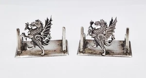 EDWARDIAN STERLING SILVER TUDOR DRAGON MENU PLACE HOLDERS Chester 1908 - Picture 1 of 6