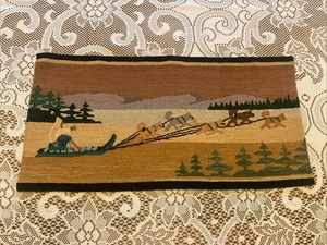 "Rara alfombra antigua Grenfell enganchada con etiqueta Terranova Labrador 23,5"" X 11,5""" - Imagen 1 de 12