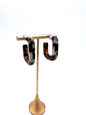 Banana Republic Resin Hoop Earrings Tortoiseshell Brown Black Acrylic Chunky U - Image 1 of 4