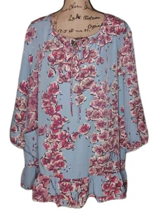 LOGO Lori Goldstein Instant Chic - Blue Floral Printed Peasant Top - Size XL - Picture 1 of 3