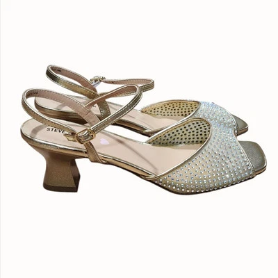 Steve Madden Ankle Strap Pep Toe Rhinestone Sandals Heels Girls Size 5 Youth - Image 1 of 4