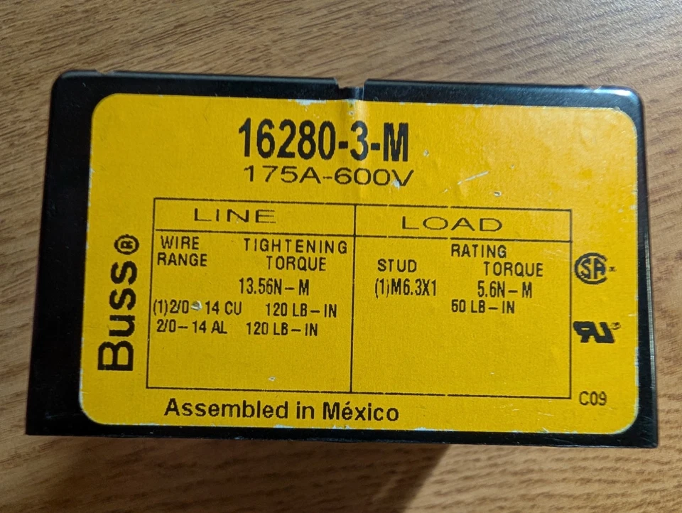 Eaton/Buss 16280-3-M POWER DISC BLOCK 175A-600V SEE PICS - Image 1 of 4