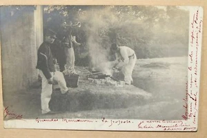 CARTE PHOTO SOLDAT POPOTE MANOEUVRE REPAS 1906 - Picture 1 of 1