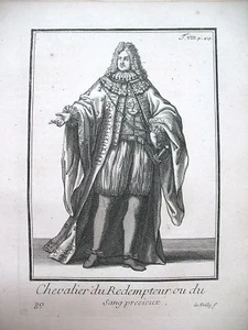 GRAVURE RELIGION ORDRE MONASTIQUE CHEVALIER DU RÉDEMPTEUR par DE POILLY en 1838 - Picture 1 of 1