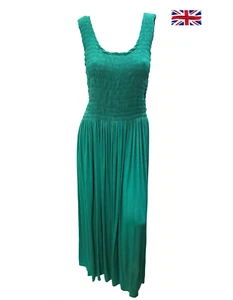 Womens Ladies Handmade Boho Maxi Elasticated Sleeveless Dress Free Size Up To 22 - Picture 1 of 1