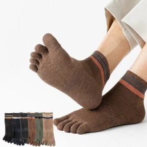 Herren Fünf Finger Zehen tief geschnitten Sport solide sportlich Knöchel gestreift Baumwolle Socken 6er Pack - Bild 1 von 10