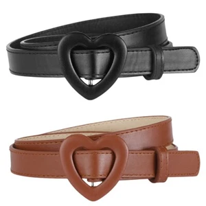 Cute Girl Child Kid Skinny Heart Buckle Belt Faux Leather Sparkling Waistband - Picture 1 of 11