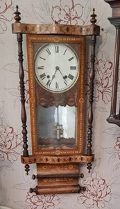 Antique Victorian Walnut Marquetry American Caledonian Clock 1800's - Picture 1 of 9