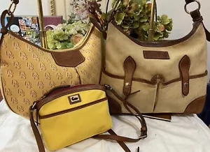 Dooney Bourke Bundle Lot Purses Florentine Leather DB Logo Yellow Brown Retro - Picture 1 of 23