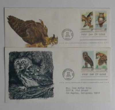 STAMPMART : USA 1978 FAIRBANKS AK WILDLIFE CONSERVATION OWLS 2 FDC - Image 1 of 4