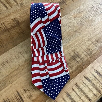 PARQUET Gravata Masculina BANDEIRAS DOS EUA Poliéster Excelente Estado Usado Vermelho Branco Azul 57" X 4" - Imagem 1 de 4