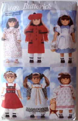 BUTTERICK PATTERN 4699  COAT HAT  DRESS NIGHTGOWN PINAFORE  FIT 18" DOLLS  CUT - Image 1 of 2