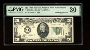 DBR 1928 $20 FRN Minneapolis Numeral Fr. 2050-I PMG 30 Serial I01155933A - Picture 1 of 2