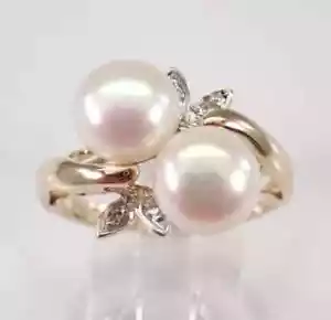 2.10Ct Round Cut Genuine White Pearl Bypass Wedding Ring 14K Yellow Gold Plated - Picture 1 of 15