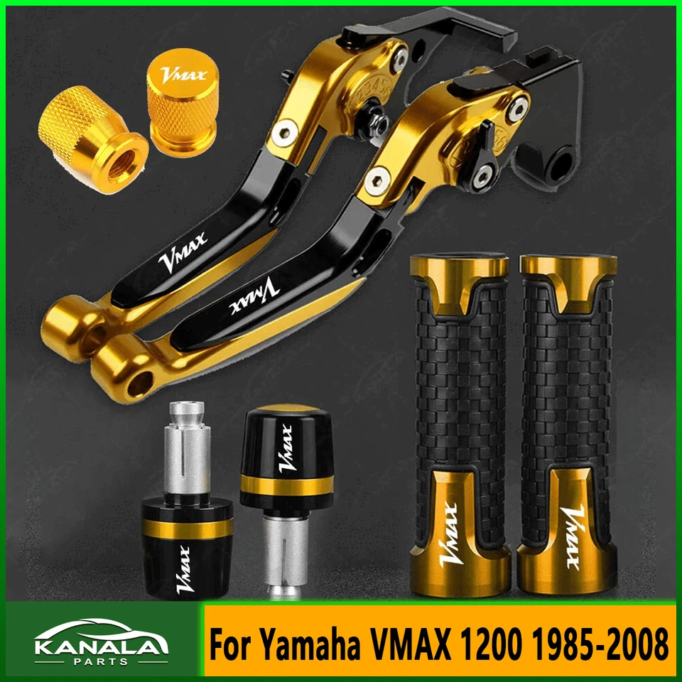 Gold CNC Handle Grips Cap Brake Clutch Lever Set For Yamaha VMAX 1200 1985-2008 Foto 1 de 1