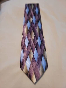 Enrico Rossini Men's Silk Necktie Brown/Gold/Blue Diamonds 58 3/4" L x 4" W - Picture 1 of 5