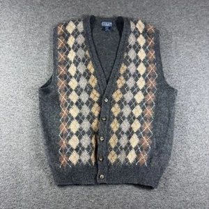 Vintage Lands End Shetland Wool Argyle Vest Gray XL Extra Large Dark Academia - Picture 1 of 7