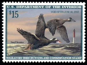 US RW63 $15 Hunting Permit Stamp 1996 Surf Scoters VF NH - Picture 1 of 2