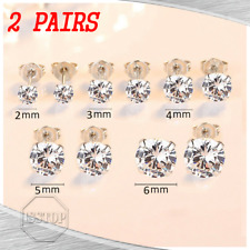 2 Pair 925 Sterling Silver Earrings Cubic Zirconia Round&period;&period;&period;