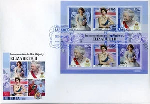 LIBERIA 2022 IN MEMORIAUM TO HER MAJESTY ELIZABETH II SHEET FDC - Picture 1 of 1