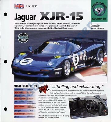 Jaguar XJR-15 IMP Hot Cars Brochure Specs 1991 Group 7, No 33 - Image 1 of 3