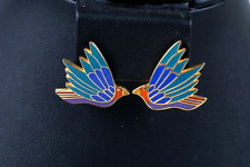 Vintage Signed Laurel Burch Celeste Bird Dangle Earrings Enamel Cloisonné