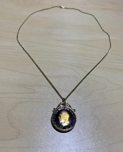Vintage Enamel Coin Blue Gold Tone Chain Necklace King George V 1932 Half Penny - Picture 1 of 8