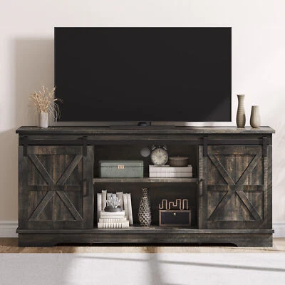 Farmhouse TV Stand for 65 Inch TV Console Table Cabinet with Sliding Barn Door - Image 1 of 4