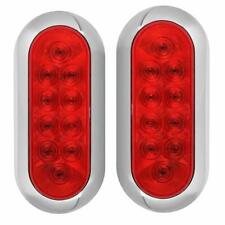 TWO - 6” Chrome Bezel Oval Red Flange Surface Mount Stop Turn Tail 10LED Trailer