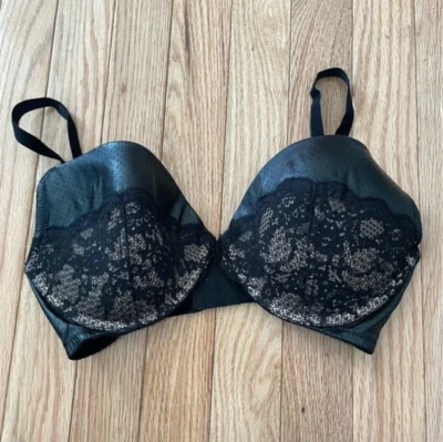 Victoria's secret Bra Womens 32DD Black Faux Leather Lace Push Up Ladies - Image 1 of 4