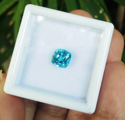 RARE COLOR! 6x6mm. CUSHION NEON BLUE PARAIBA TOURMALINE TOP CREATED GEMs - Image 1 of 4