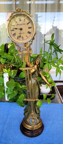 Swinger Clock (mystery) Antique Fleur Des Valees Moreau/Statue arm/Mvt Vtg 8 day Cover