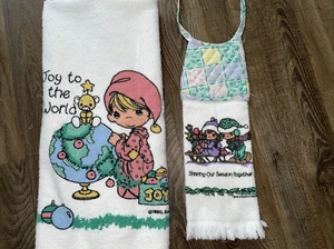 Vintage Precious Moments Fringed Kitchen Hand Towel & Bath Towel 1990 Excellent - Picture 1 of 17