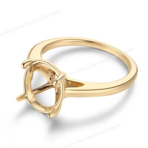 Engagement Precious Ring Ladies Solid 18k Yellow Gold Semi Mount Oval Cut 10x8mm - Picture 1 of 9