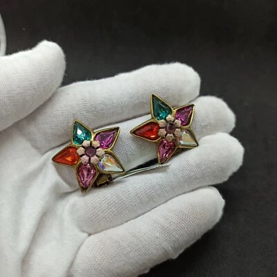 Pendientes de clip Michal Negrin flores grandes con cristales de Swarovski regalo llamativo Foto 1 de 4