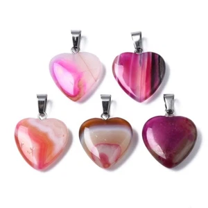 5 splendidi ciondoli tinti agata naturale rosa amore a forma di cuore tono argento - Foto 1 di 3