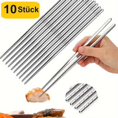 5 Paar Essstäbchen Chinesische Japanische Shopsticks Edelstahl Stäbchen silber - Bild 1 von 4