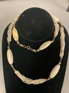 Vintage Necklace Boho Bovine Bone & Glass Bead Necklace 30” - Picture 1 of 3