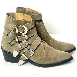 TOGA PULLA Suede Buckle Western Ankle Boots Booties Silver Hardware Sz 7 - Picture 1 of 14