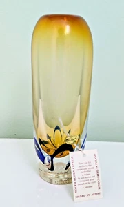A.JABLONSKI Signed Mouth Blown Amber Crystal Art Vase: Ø2.8", H7.6",Heavy,Poland - Picture 1 of 7