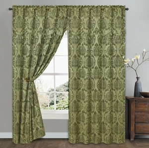 Simple Classic. Jacquard Window Curtain with Attached Valance. 2pcs set. SAGE - Picture 1 of 3